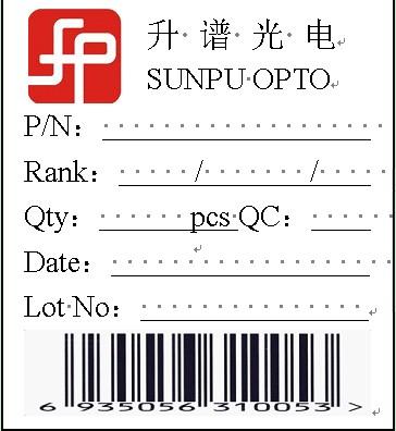9.3 Label Form Specification/ 标签格式规范 P/N: Customer's Production Number/ 产品编号 Ranks:Iv / Vf / WD Iv:Iv Rank/ 亮度 ;Vf:Vf Rank/ 电压 ;WD:Color Group/ 色系 Qty:Packing Quantity/ 包装数量 QC: Quality Control