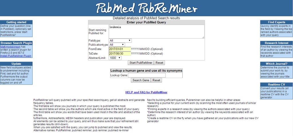 检索结果分析 PubMed PubReminer 外包分析软件, 能有效筛选统计文章记录, 掌握领域动态 如