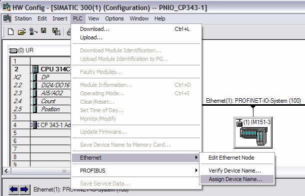 7 设置 IO 设备名 给系统上电后, 在硬件组态界面中, 点击 图标 然后选 择菜单栏 PLC 中, 点击