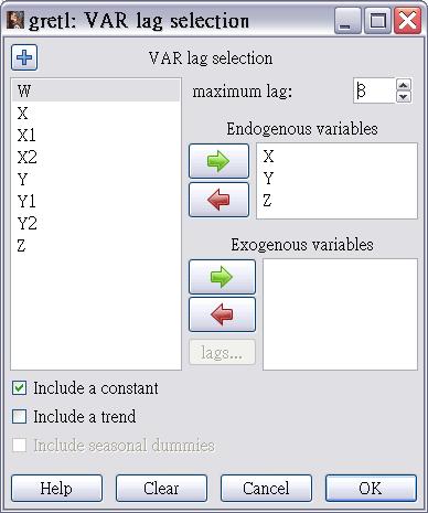 test Selection of VAR lags