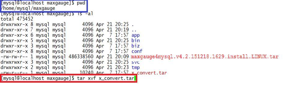 tar 将压缩文件 (Tar) 移动至 2) 中生成的 maxgauge/tmp 目录 为能查看后续版本, 将压缩文件移动至