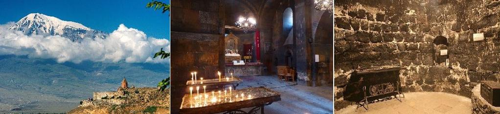 所以此 修道院名字的意思為深井 公元四世紀 基督教徒聖格雷戈里被亞美尼亞國王迫害 被關在深井里長 達 13 年 聖格雷戈里被釋放出來後 建造了這所修道院 雪白的亞拉臘山也是亞美尼亞人心中的聖 山聖地