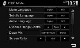1 2 <DISC Mode> <DISC Mode> / <Menu Language> <Subtitle Language> <Audio Language> <Dynamic Range Control> English 67 Off English 67 English 67