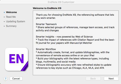 Welcome to EndNote X9,